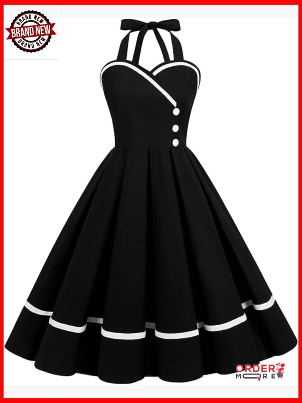 Vintage Polka Dot Cocktail Swing Dress Retro Audrey Hepburn Rockabilly Midi